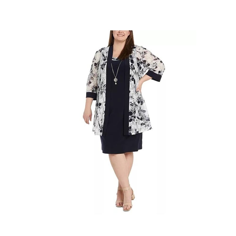 New R & M Richards Printed Jacket & Necklace Dress Set Size 8